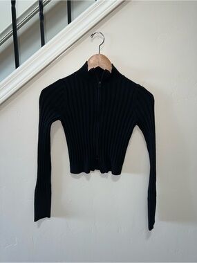 wild fable Black Ribbed Zip-Up sweater